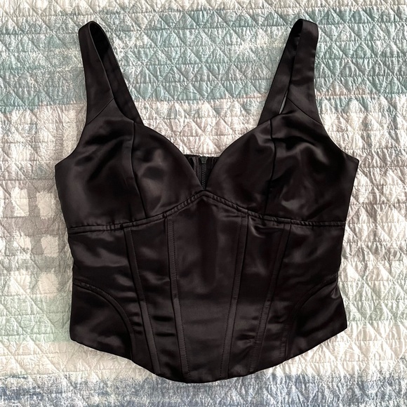 JASON WU Black Satin Corset Top - Picture 1 of 7